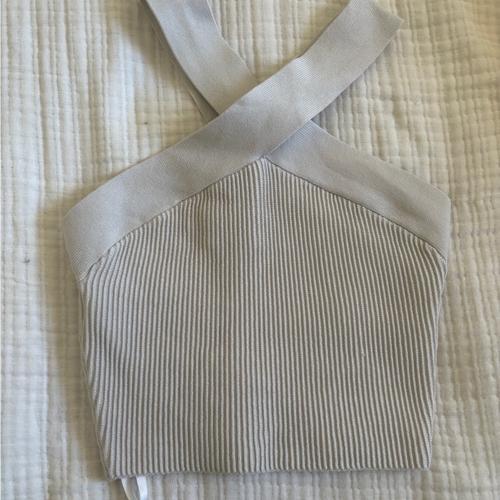 Aritzia Beige Ribbed Halter Top